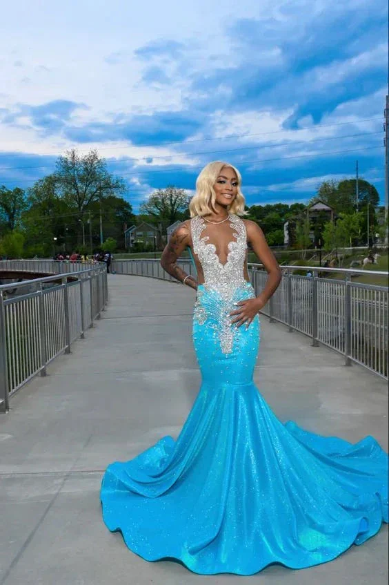Luxurious Mermaid Sleeveless Evening Dress Mermaid Evening Gown Y6552 - Image 2