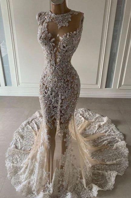 Luxurious Mermaid Sleeveless Wedding Dresses With Lace Y923 - Image 2
