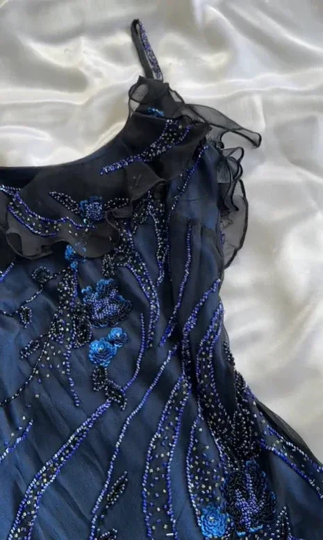 Luxurious Navy Blue Chiffon Beaded Evening Dress Formal Party Prom Dress Y7529 - Image 3