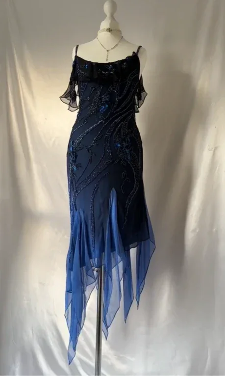 Luxurious Navy Blue Chiffon Beaded Evening Dress Formal Party Prom Dress Y7529 - Image 5