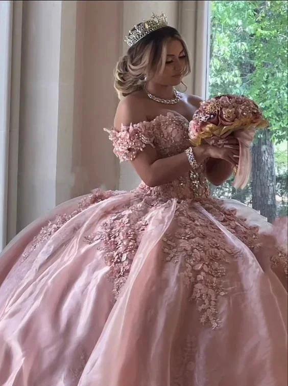 Luxurious Off The Shoulder Pink Ball Gown,Quinceanera Dress,Sweet 16 Dress Y1114 - Image 2