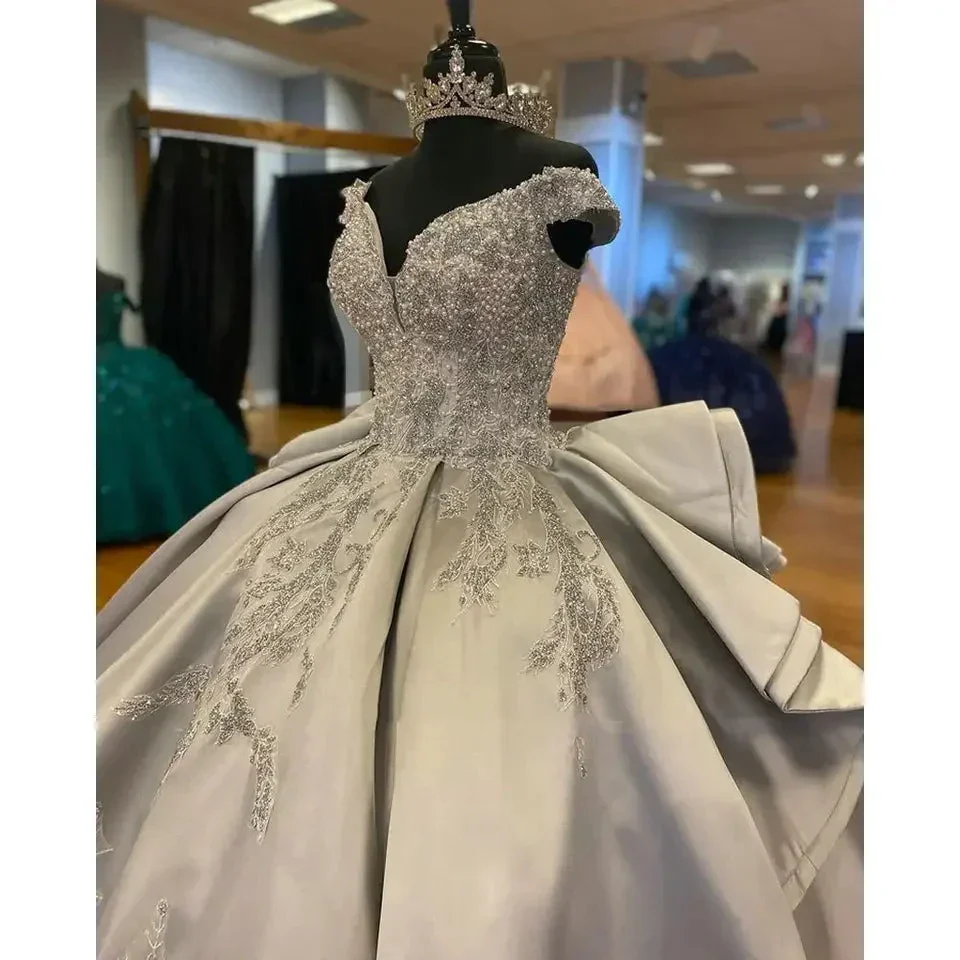Luxurious Off The Shoulder Silver Quinceanera Dress,Silver Ball Gown Y1157 - Image 4