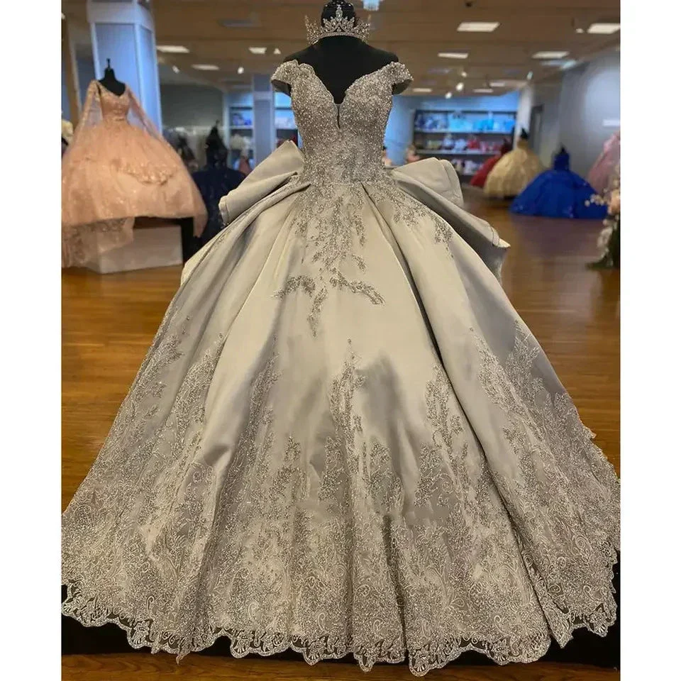 Luxurious Off The Shoulder Silver Quinceanera Dress,Silver Ball Gown Y1157 - Image 5