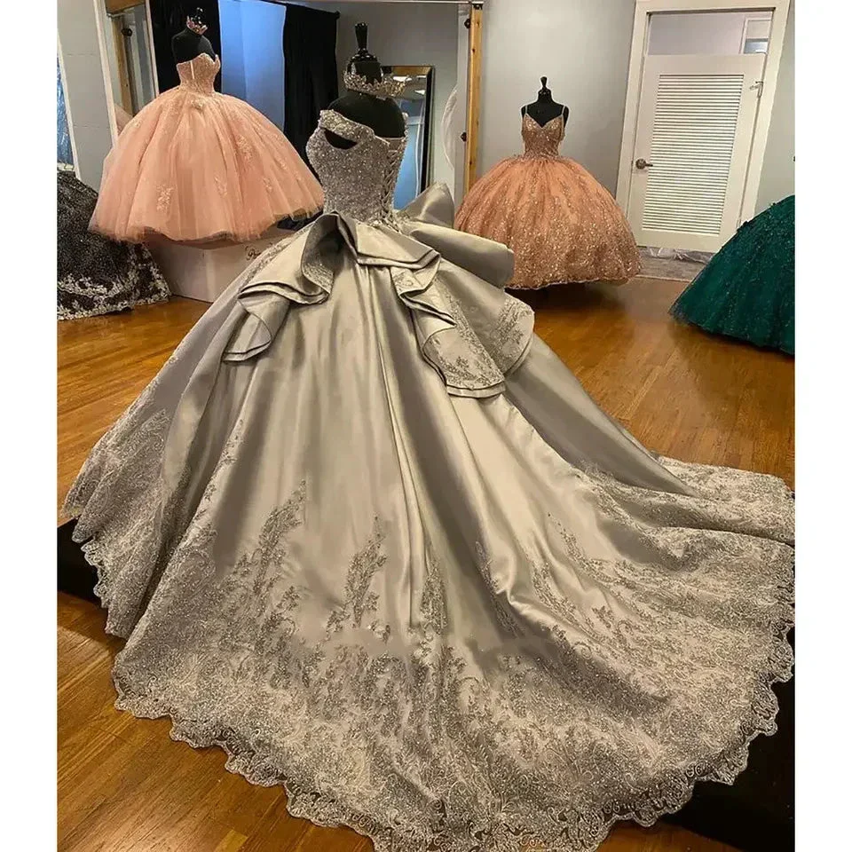 Luxurious Off The Shoulder Silver Quinceanera Dress,Silver Ball Gown Y1157 - Image 6