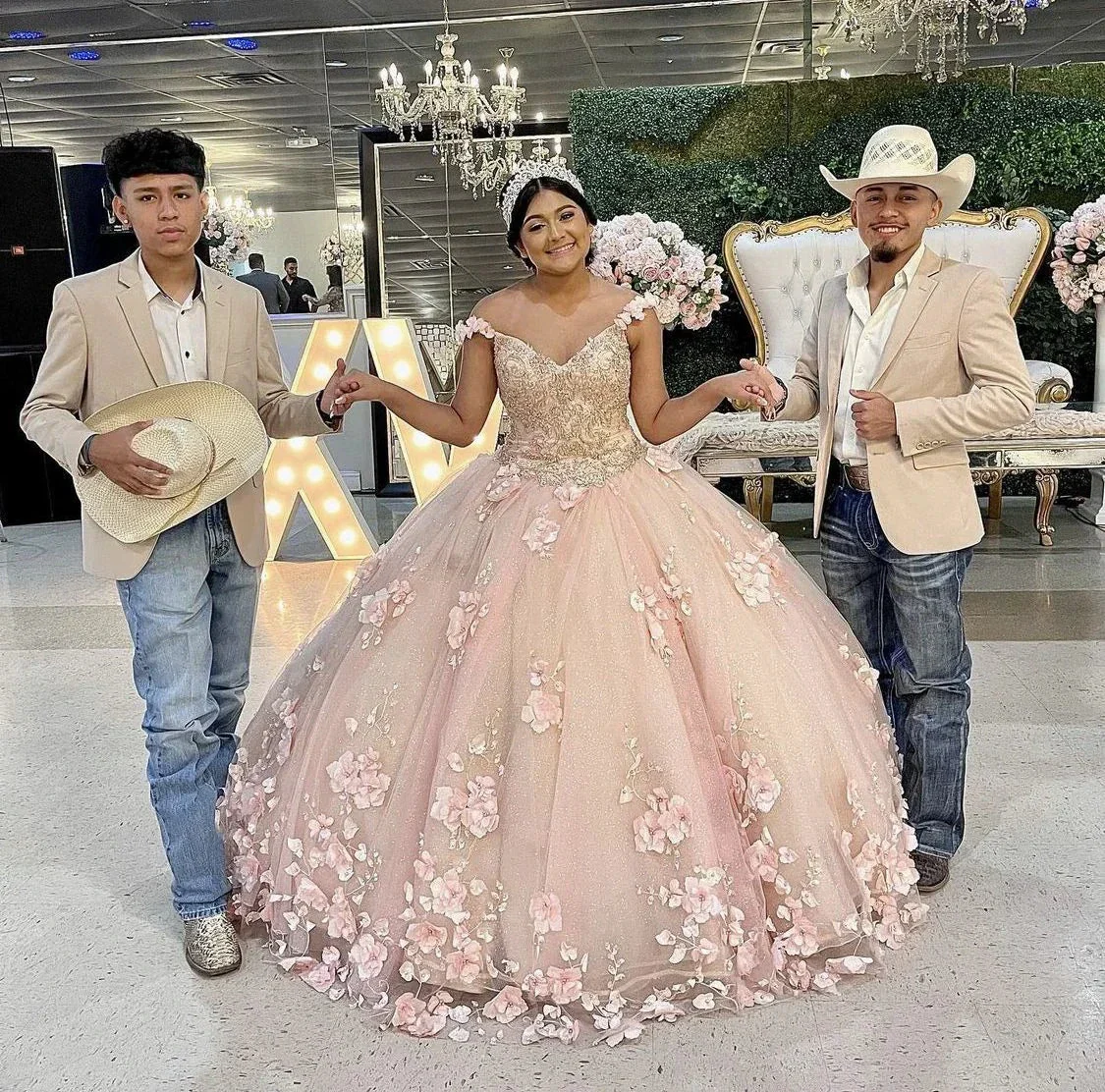 Luxurious Pink 3D Flowers Quinceanera Dress,Pink Tulle Ball Gown Y5410 - Image 2