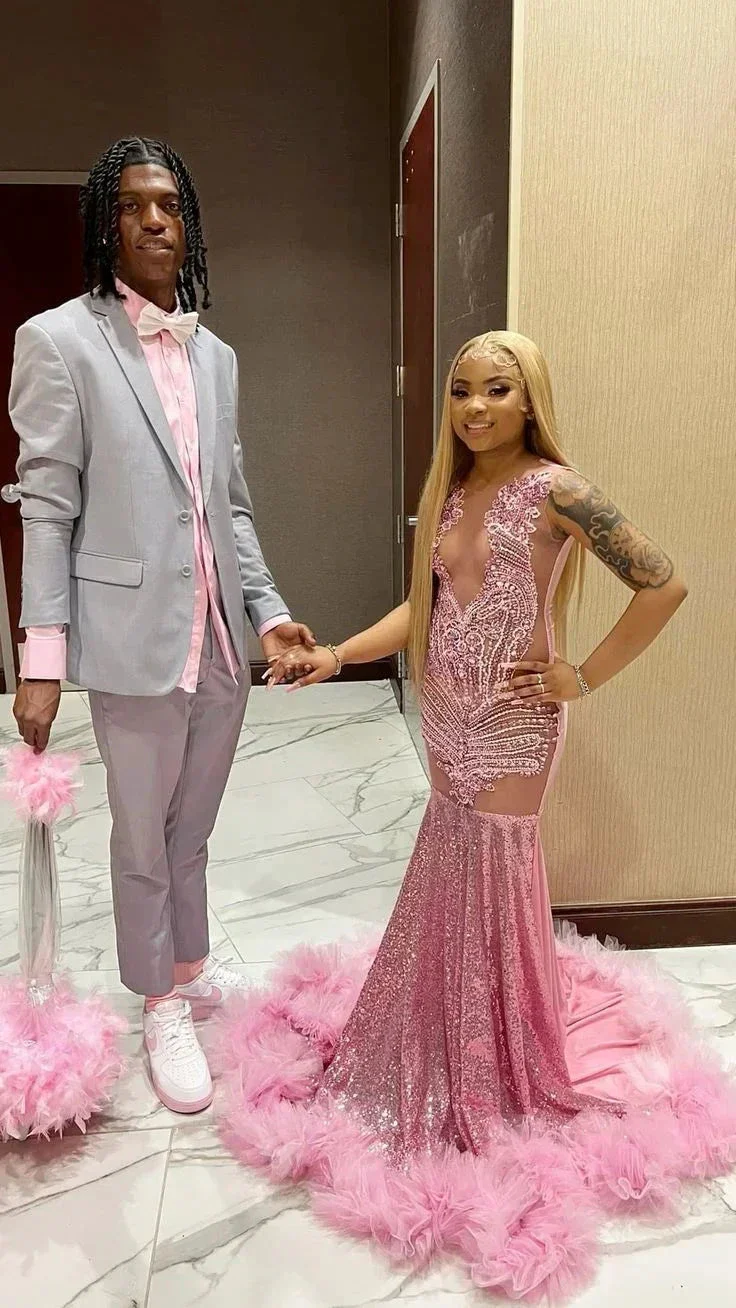 Luxurious Pink Mermaid Prom Dress Pink Evening Gown Y5451 - Image 2