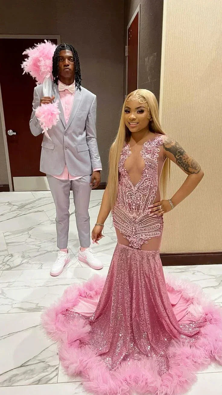 Luxurious Pink Mermaid Prom Dress Pink Evening Gown Y5451 - Image 3