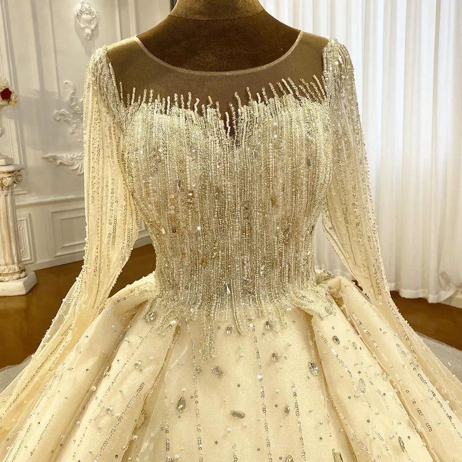 Luxurious Princess Ivory Long Sleeves A-line Wedding Dress With Beads - Image 2