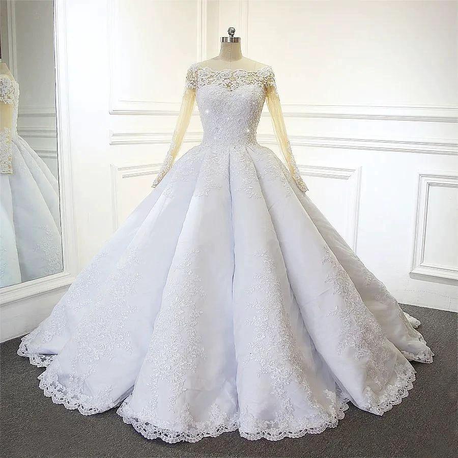 Luxurious Princess White A-line Long Sleeves Lace Wedding Dress - Image 3