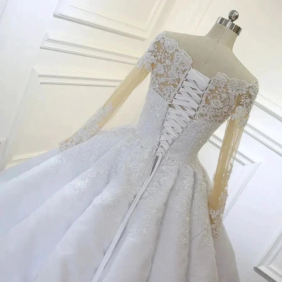 Luxurious Princess White A-line Long Sleeves Lace Wedding Dress - Image 4