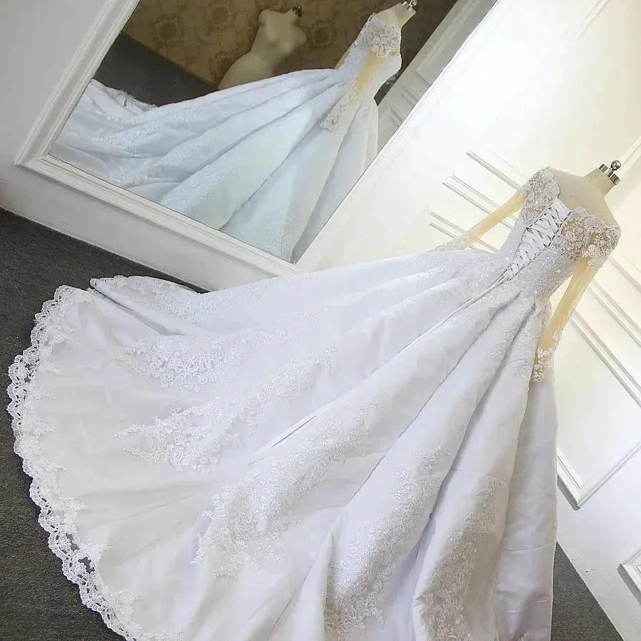 Luxurious Princess White A-line Long Sleeves Lace Wedding Dress - Image 5