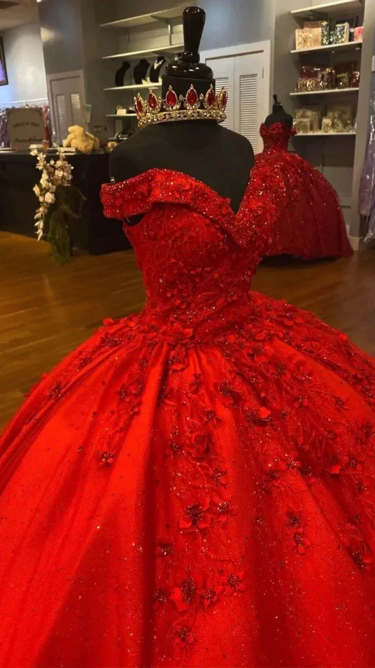 Luxurious Red 3D Flowers Ball Gown,Sweet 16 Dress,Quinceanera Dress  Y5321 - Image 2
