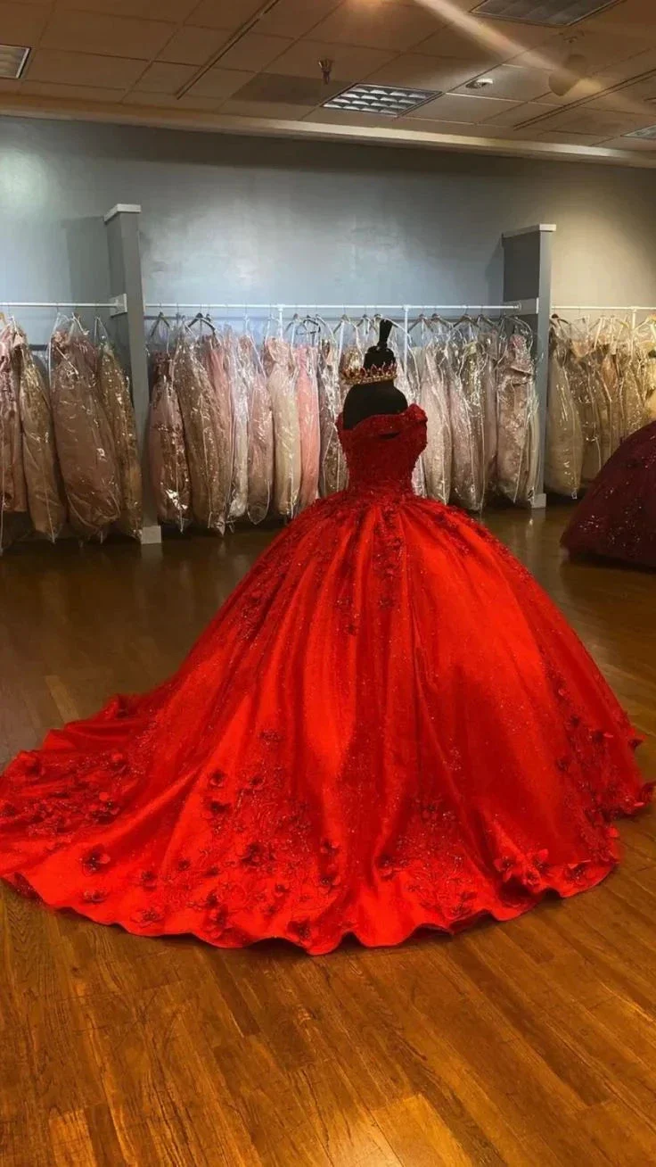 Luxurious Red 3D Flowers Ball Gown,Sweet 16 Dress,Quinceanera Dress  Y5321 - Image 4