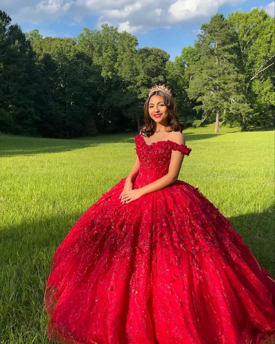 Luxurious Red Quinceanera Dress,Red Ball Gown,Red Sweet 16 Dress Y2338