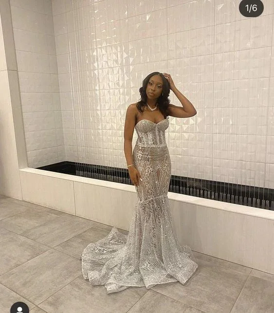 Luxurious Silver Mermaid Evening Dress Silver Prom Dress Y6649 - Image 2