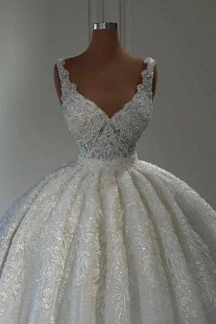 Luxurious Straps Sweetheart Lace Sleeveless Ball Gown Wedding Dresses - Image 2