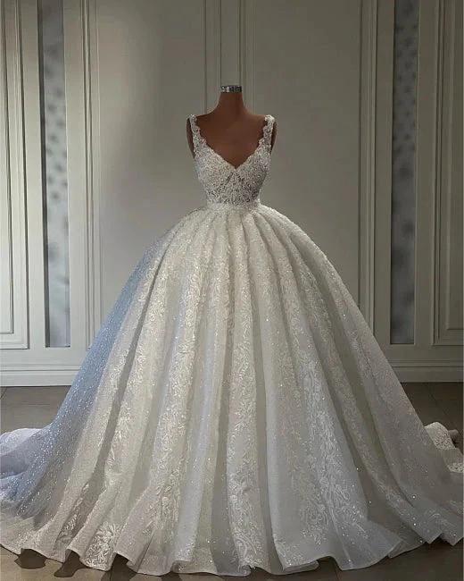 Luxurious Straps Sweetheart Lace Sleeveless Ball Gown Wedding Dresses - Image 3