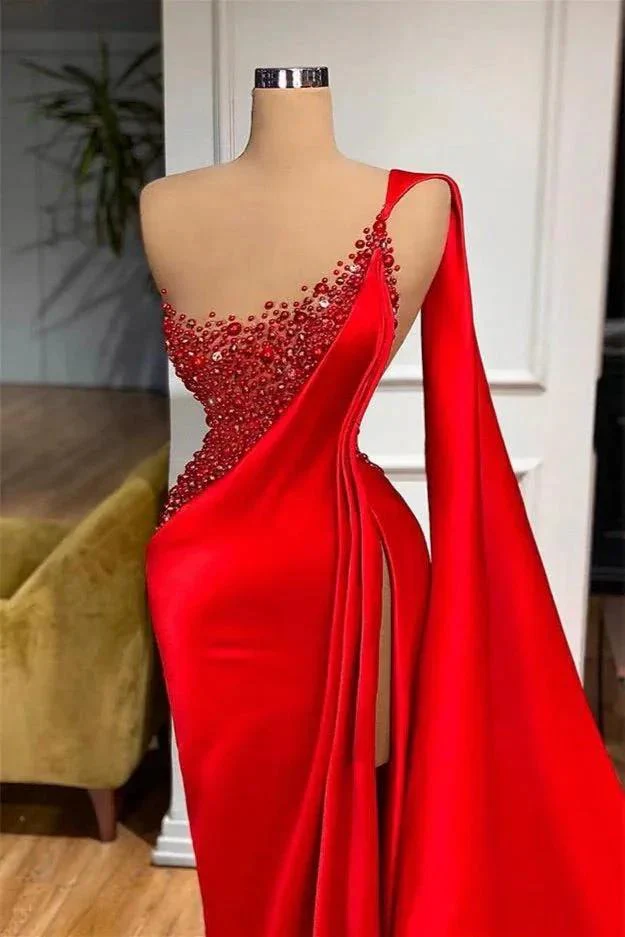 Luxurious Unique Red Sleeveless Split Mermaid Evening Dress - Image 2