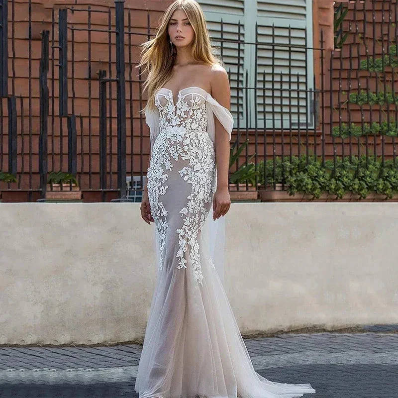 Luxury Applique Wedding Dress Women's Vestido De Noiva Plus Size Lace Mermaid Bridal Gownes Sexy Off Shoulder Sweetheart Seaside - Image 2