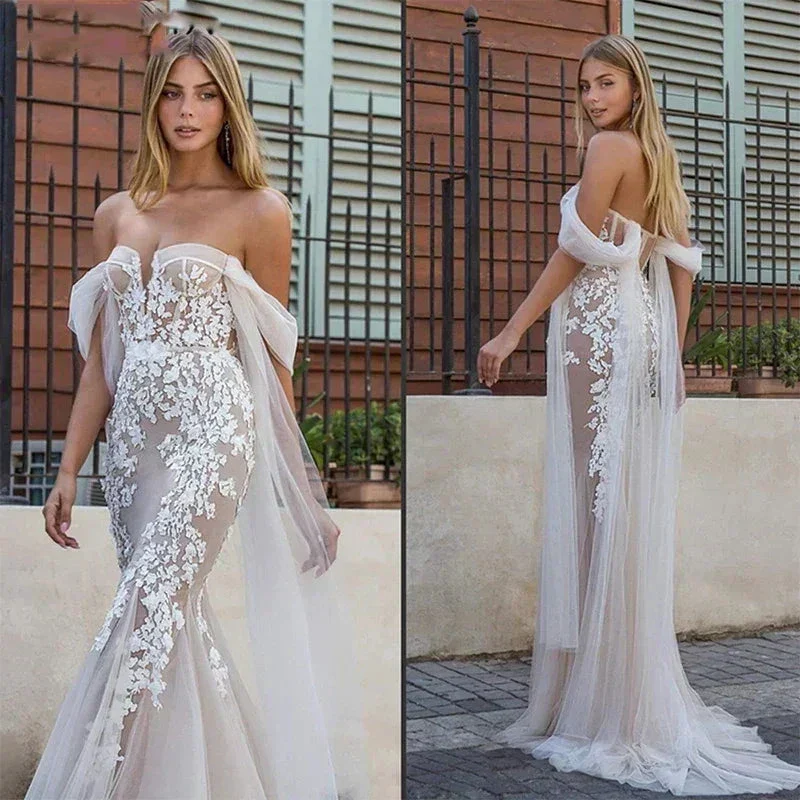 Luxury Applique Wedding Dress Women's Vestido De Noiva Plus Size Lace Mermaid Bridal Gownes Sexy Off Shoulder Sweetheart Seaside - Image 3