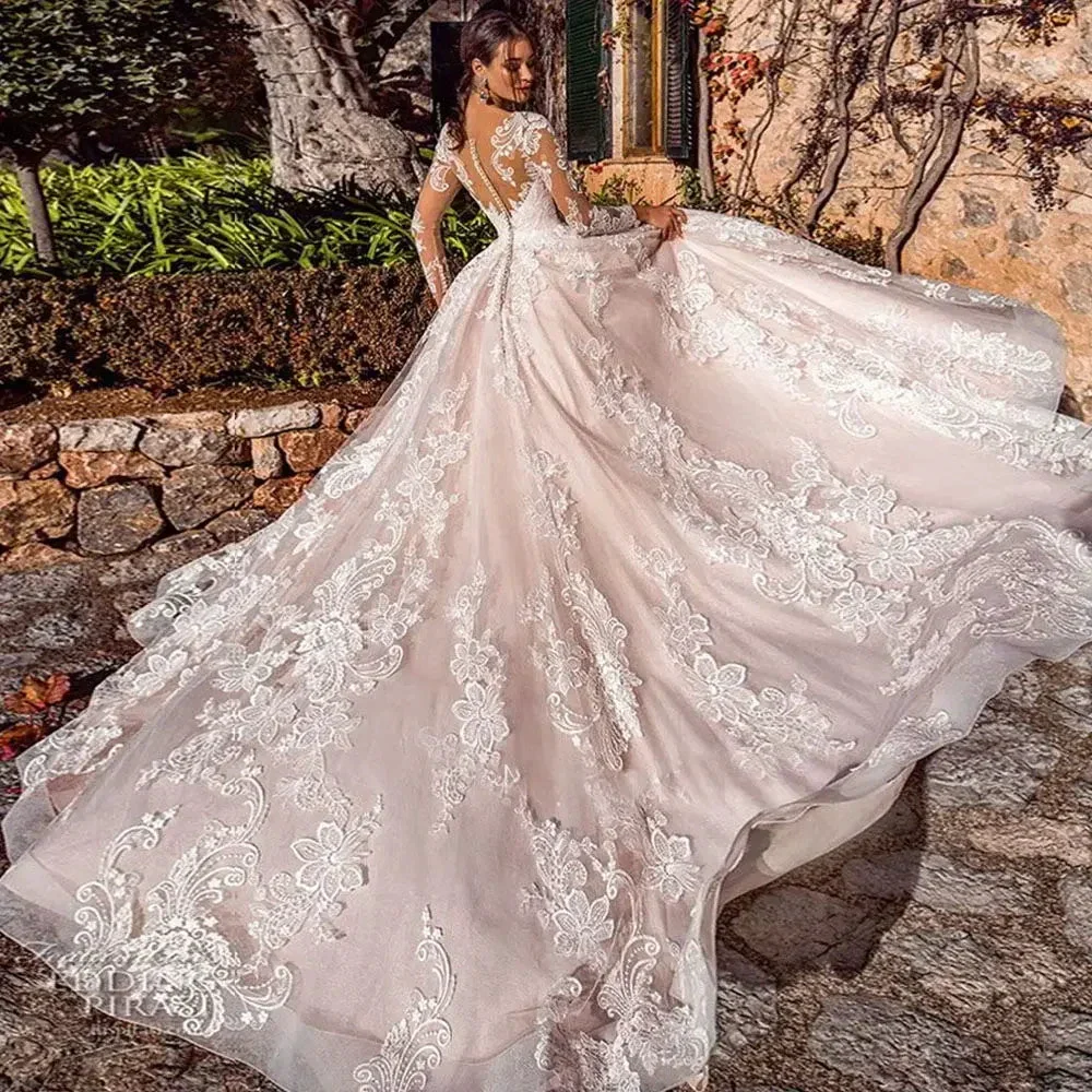 Luxury Ball Gown Vestidos De Novia Appliques Vestido De Noiva Long Sleeve Wedding Dresses Lace Robe De Mariée - Image 2