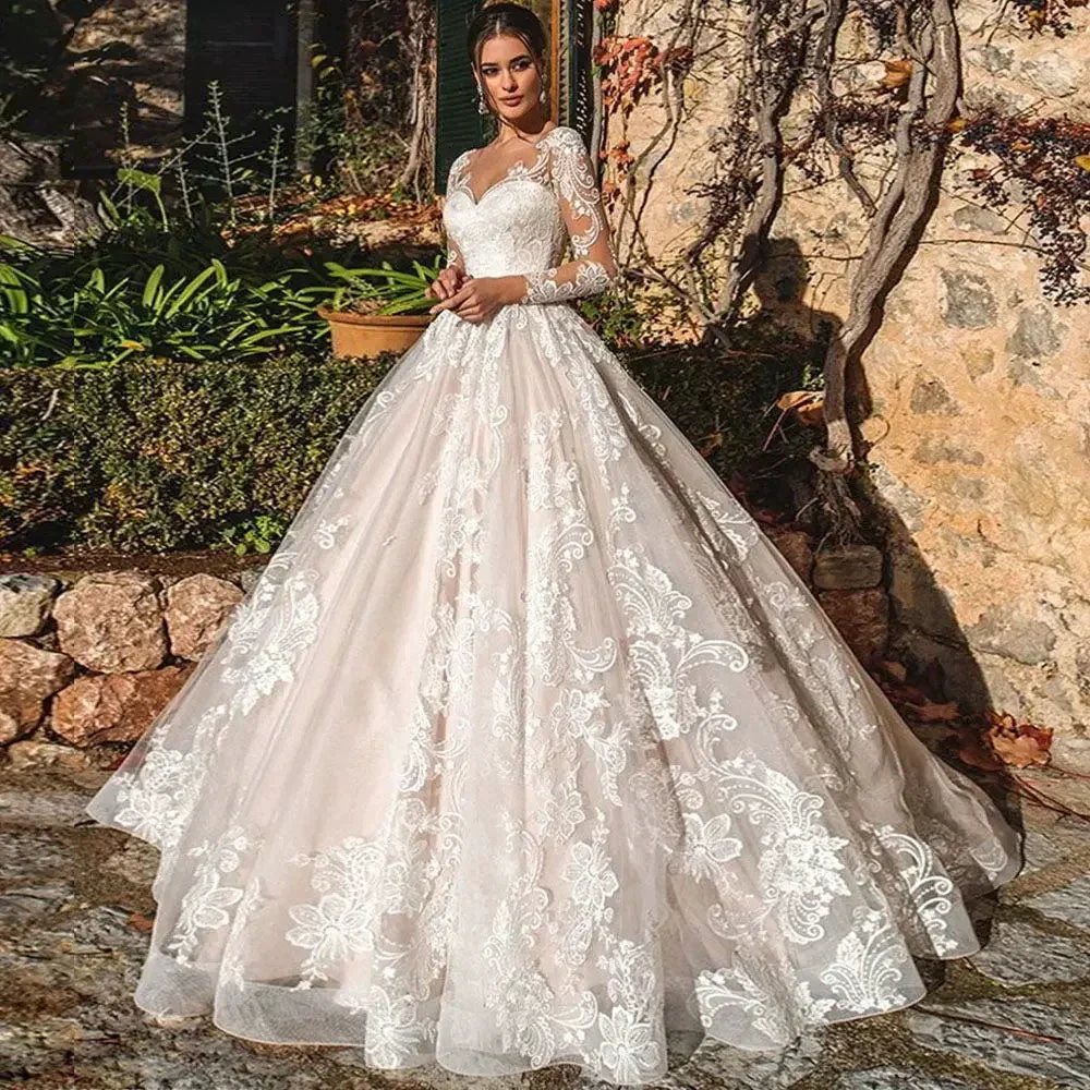 Luxury Ball Gown Vestidos De Novia Appliques Vestido De Noiva Long Sleeve Wedding Dresses Lace Robe De Mariée - Image 3