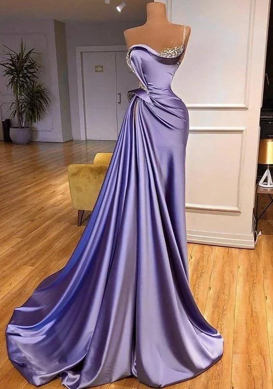 Luxury beaded evening dresses long elegant mermaid purple satin modest amazing sleeveless formal party dresses Y1149 - Image 2
