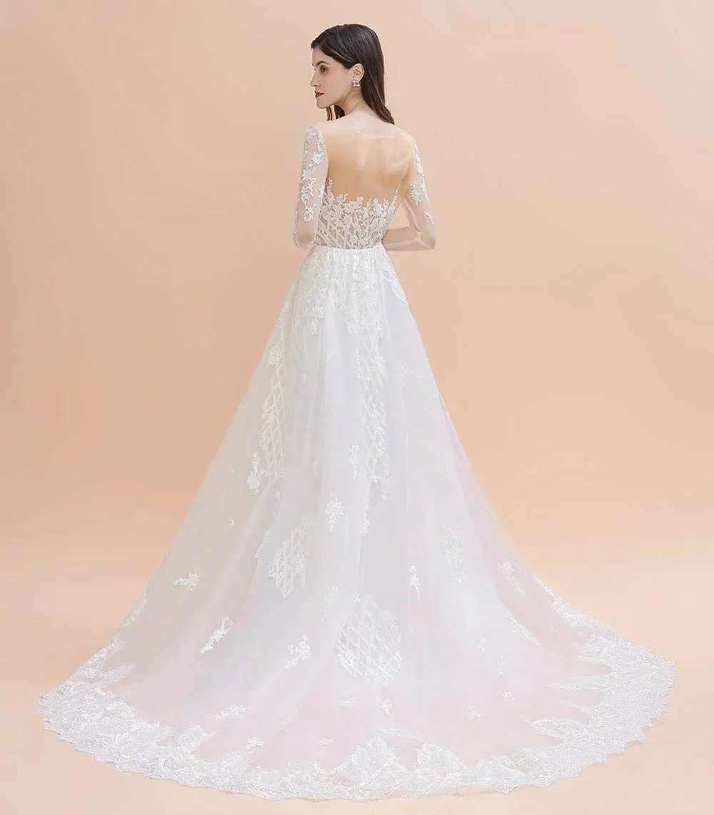 Luxury Beaded Lace Mermaid Wedding Dresses Tulle Appliques Bride Dresses with Detachable Train - Image 2