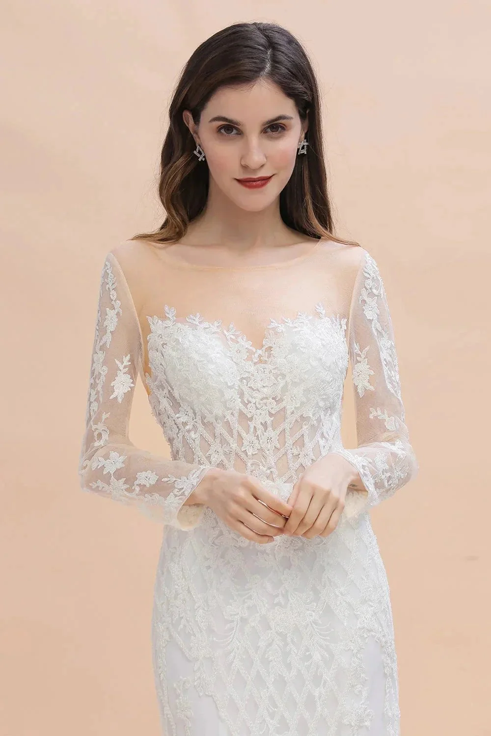 Luxury Beaded Lace Mermaid Wedding Dresses Tulle Appliques Bride Dresses with Detachable Train - Image 3