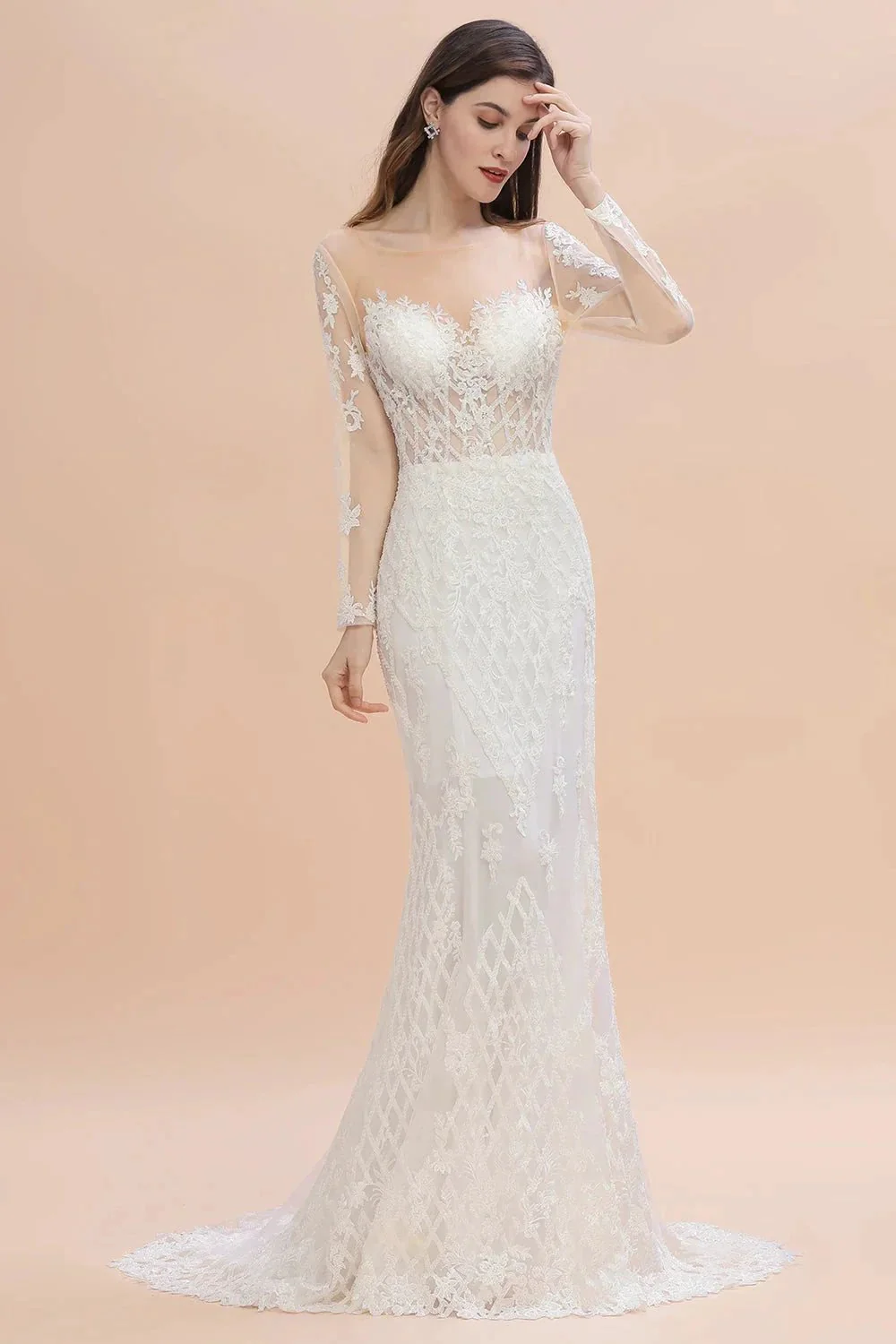 Luxury Beaded Lace Mermaid Wedding Dresses Tulle Appliques Bride Dresses with Detachable Train - Image 6