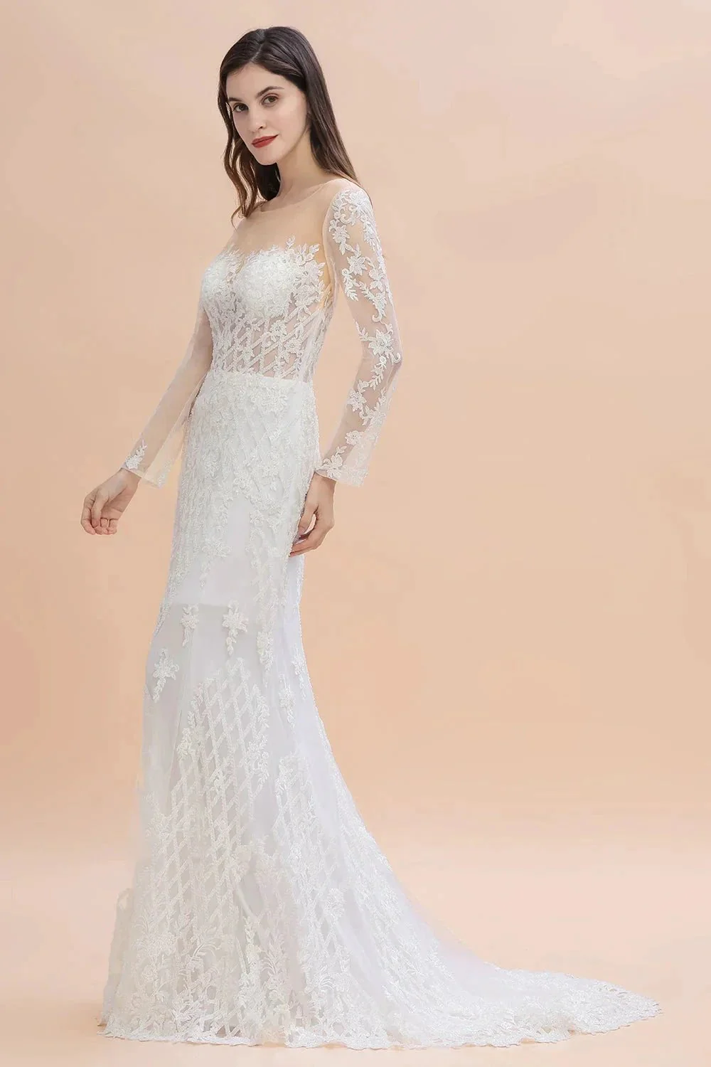 Luxury Beaded Lace Mermaid Wedding Dresses Tulle Appliques Bride Dresses with Detachable Train - Image 7