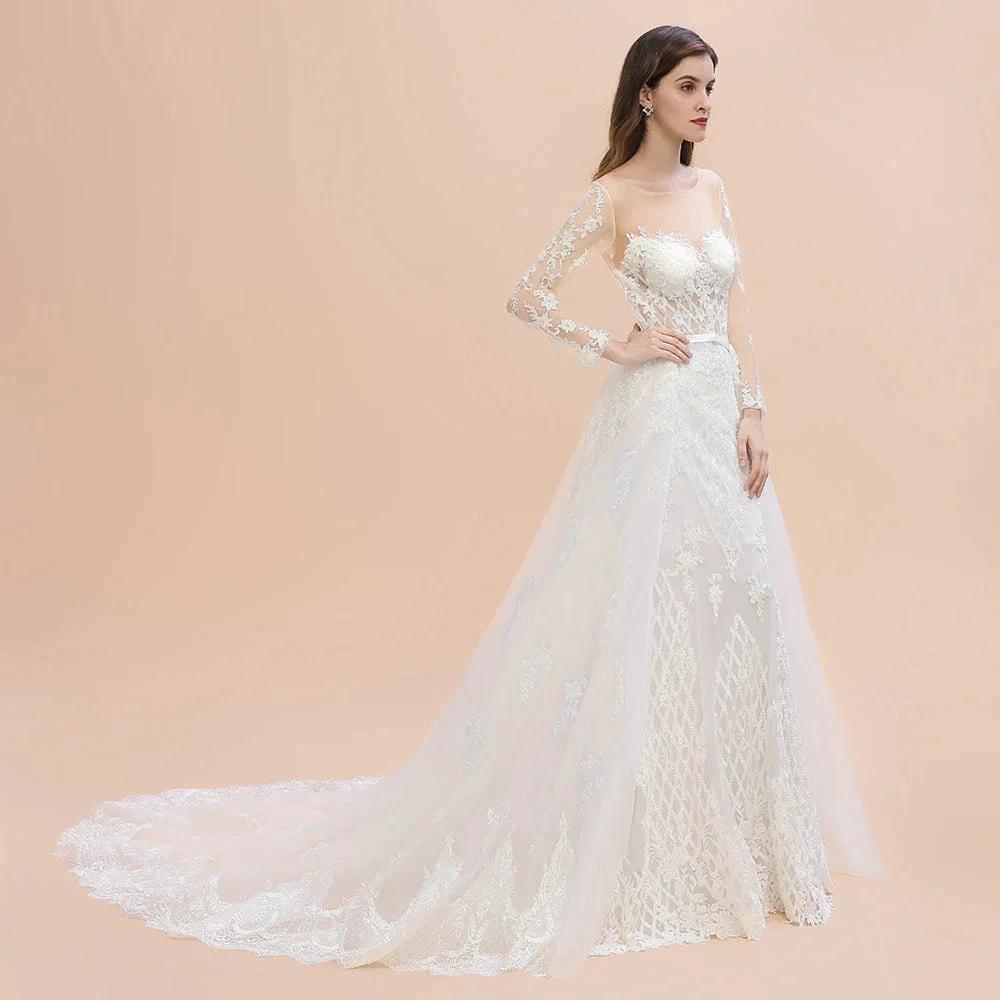 Luxury Beaded Lace Mermaid Wedding Dresses Tulle Appliques Bride Dresses with Detachable Train - Image 9