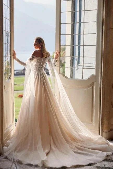 Luxury Beautiful Off-the-shoulder long sleeves a-line lace Wedding Dresses beading - Image 4