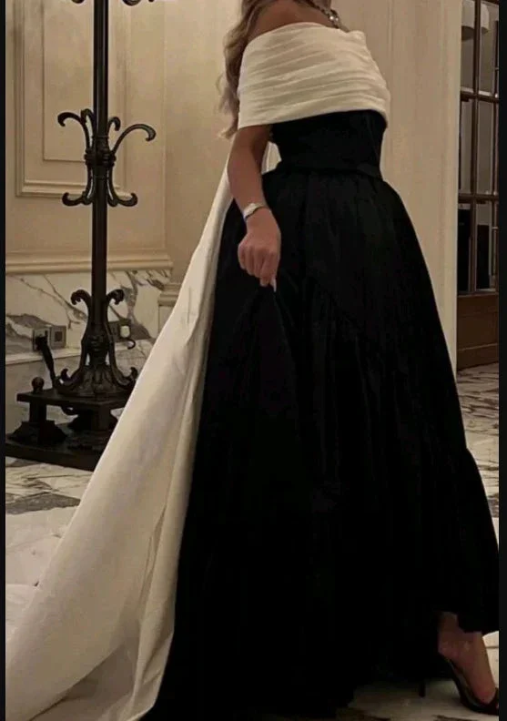 Luxury Black And White Satin Prom Dresses With Removable Tail Custom Made Cocktail Party Evening Dress Y5025 - Image 3