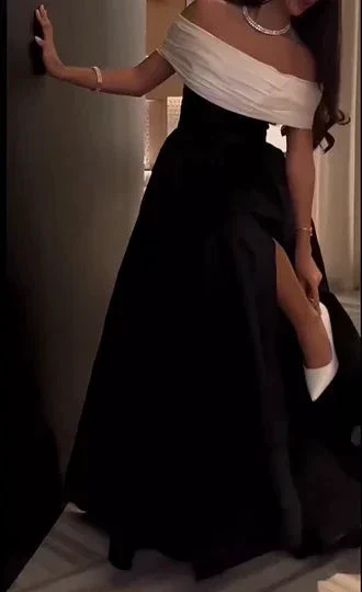 Luxury Black And White Satin Prom Dresses With Removable Tail Custom Made Cocktail Party Evening Dress Y5025 - Image 6
