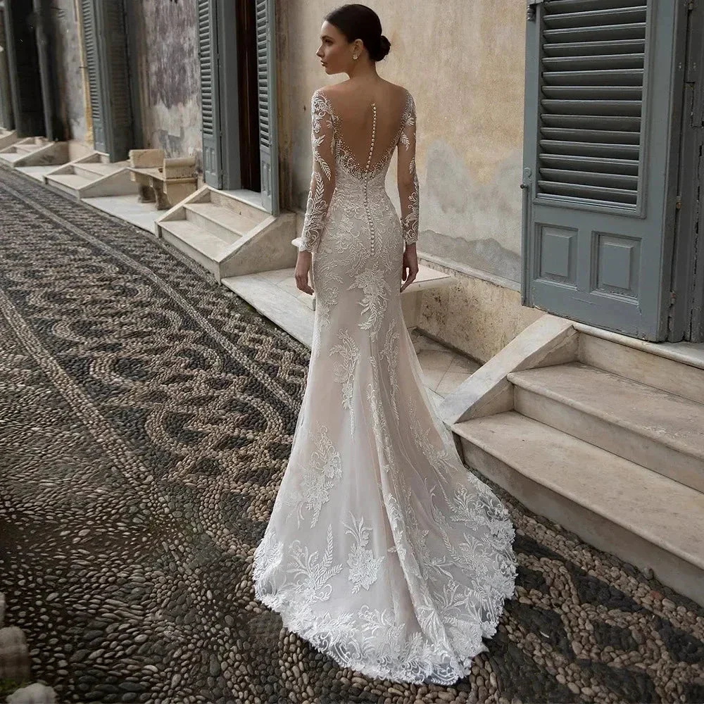 Luxury Crystal Wedding Dress Mermaid For Women Beading Sweetheart Lace Applique Sheer Illusion Long Bridal Gown Court Train 2023 - Image 2