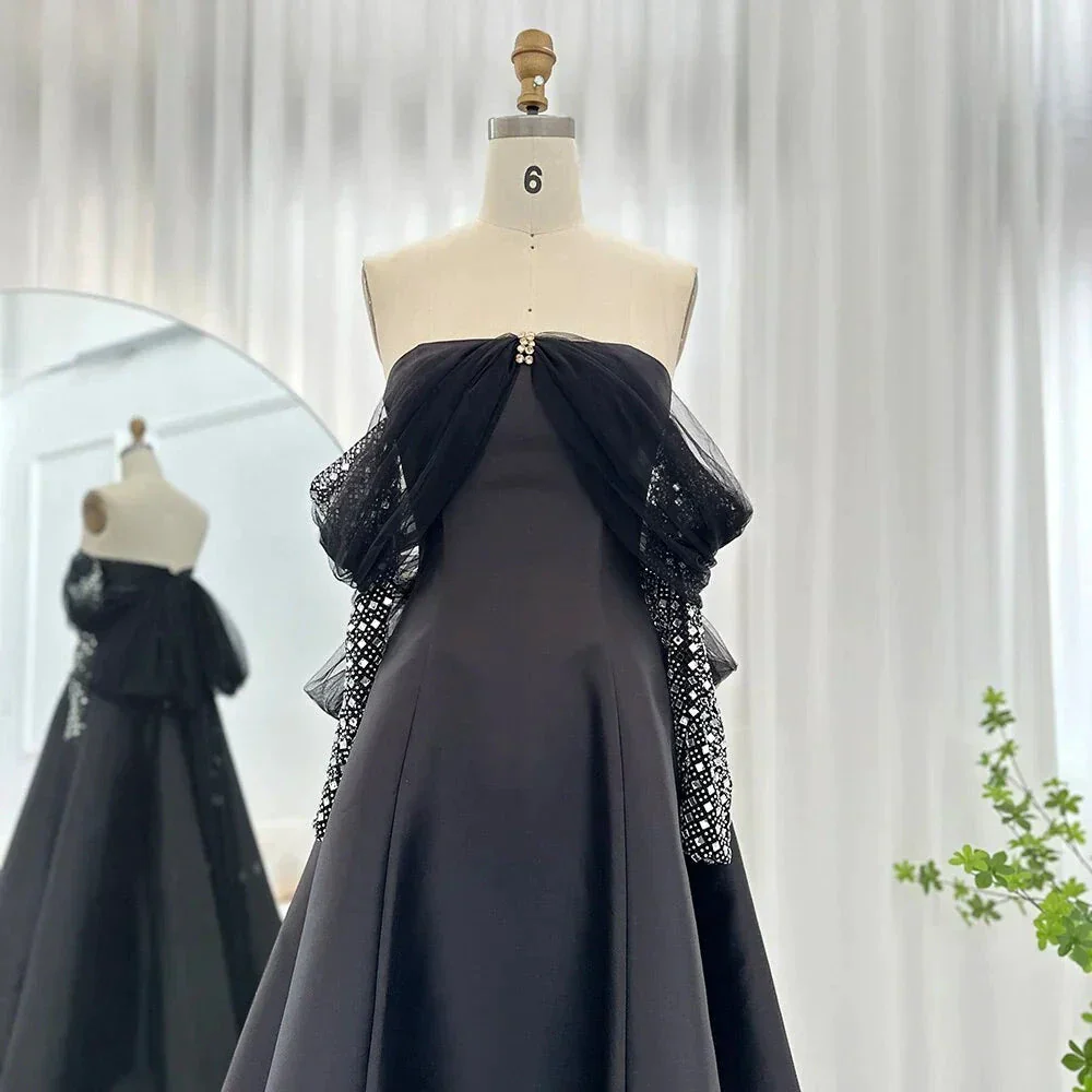Luxury Dubai Evening Dresses for Women Wedding Party Black Long Sleeve Gala Prom Dress Y4621 - Image 3