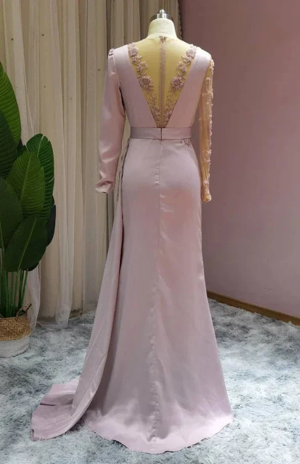 Luxury Floor-length Light Purple Ruffles Mermaid Prom Dresses With Long Sleeves - Image 3