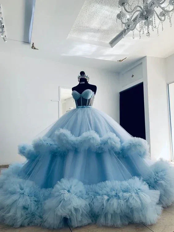 Luxury Handwork Ball Gown Fluffy Tulle Ruffles Quinceanera Dress Blue Coming Of Age Ceremony Party Dress For Formal Occasions Y6550 - Image 2
