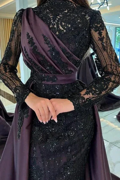 luxury lace embroidered prom dress sexy evening dresses with detachable tail Y4998 - Image 3