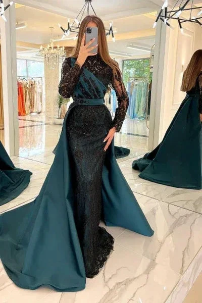 luxury lace embroidered prom dress sexy evening dresses with detachable tail Y4998 - Image 4