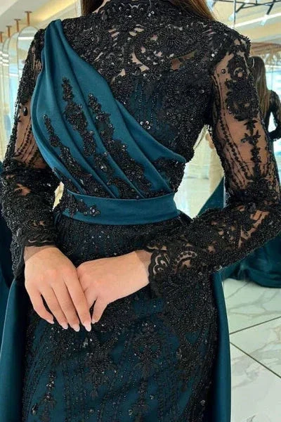 luxury lace embroidered prom dress sexy evening dresses with detachable tail Y4998 - Image 5