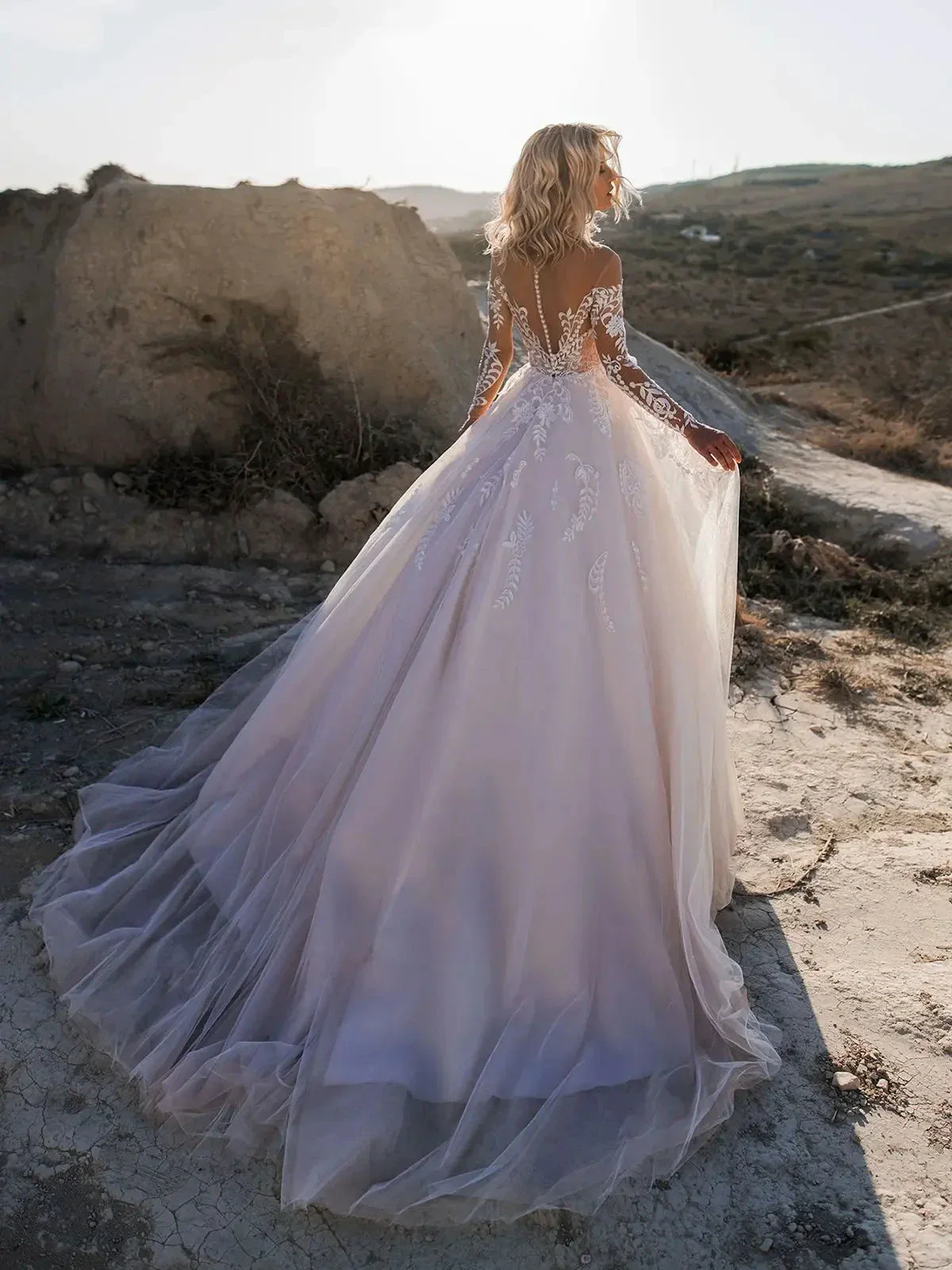 Luxury Lace Long Sleeves Wedding Dresses Sexy Backless Vestidos De Novia Appliques Vestido De Noiva - Image 2