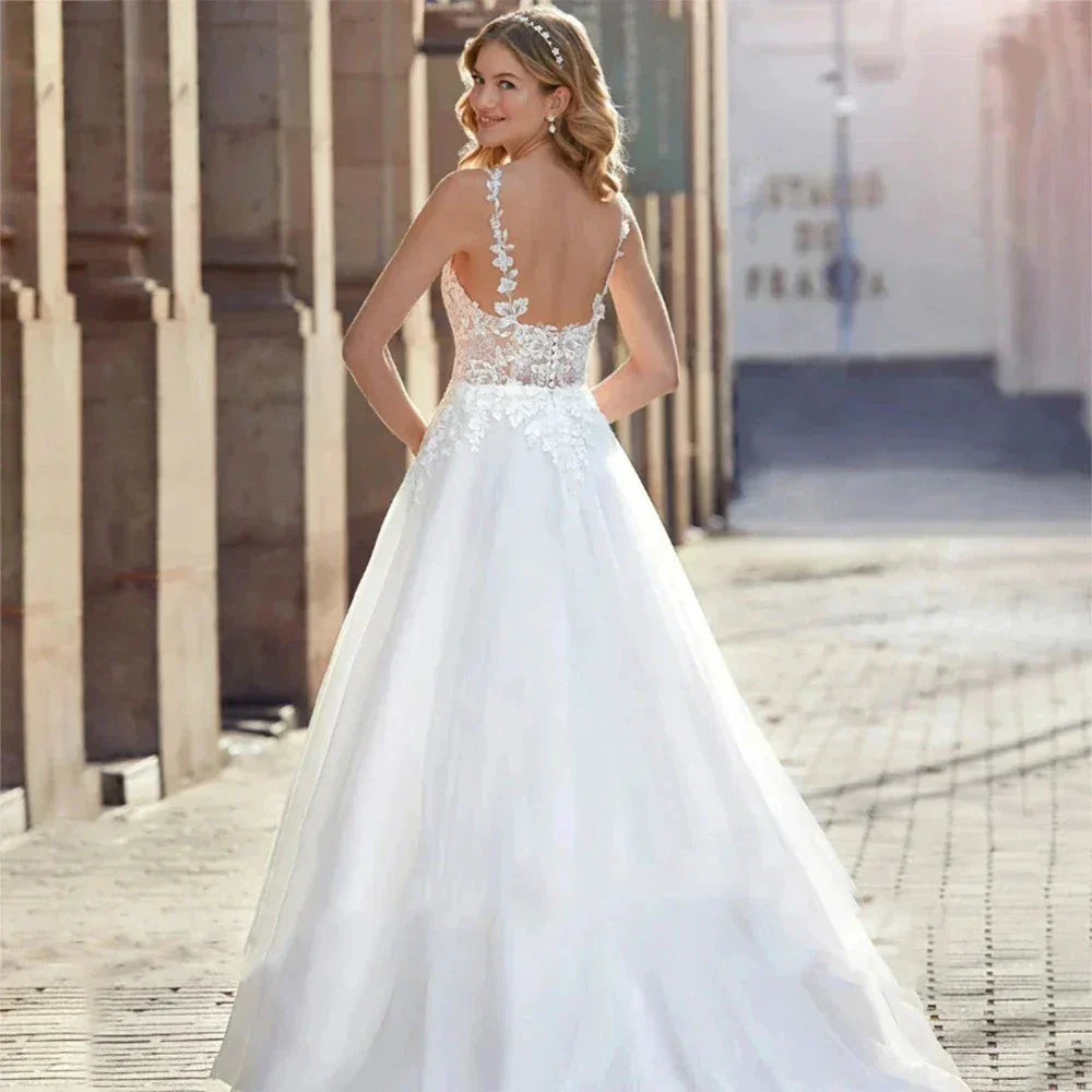 Luxury Lace Off Shoulder Sleeveless Women Mermaid Open Back Wedding Dresses 2025 Bridal Gowns Applqiues Spaghetti Straps Sexy - Image 4