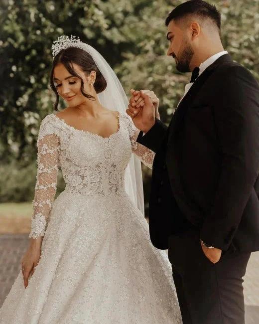 Luxury lace wedding dresses | A line wedding dresses with sleeves - Image 5