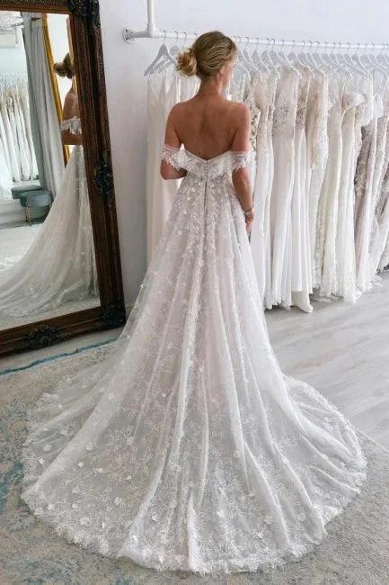 Luxury Long A-Line Off-the-shoulder Lace Wedding Dresses With Glitter - Image 2