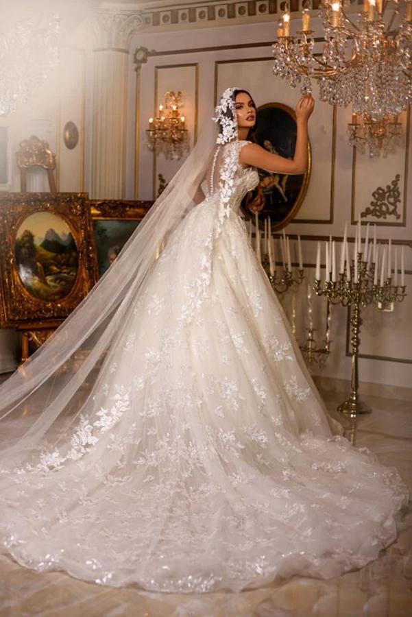 Luxury Long A-line Sweetheart Tulle Lace Open Back Wedding Dresses - Image 3