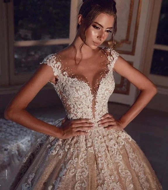 Luxury Long Glitter Wedding Dresses Princess with Lace - Image 2