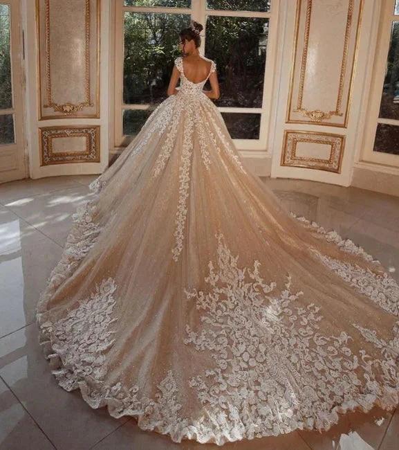 Luxury Long Glitter Wedding Dresses Princess with Lace - Image 3