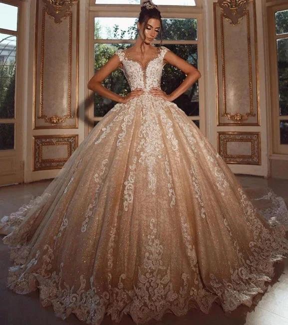 Luxury Long Glitter Wedding Dresses Princess with Lace - Image 4